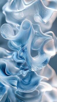 Abstract blue sculpture showcasing fluid shapes and curves in a light setting photo