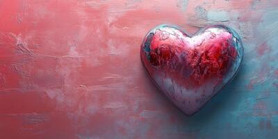 Vibrant metallic heart on a textured background with contrasting colors representing emotions and affection photo