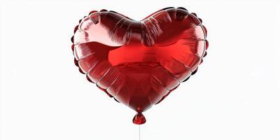 Bright red heart-shaped balloon floating against a white background for a festive celebration or romantic occasion photo