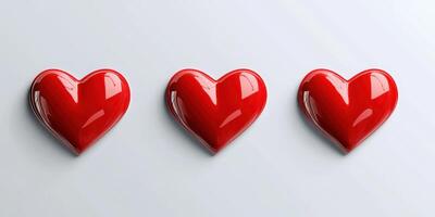 Bright red hearts arranged in a row emphasize love and affection in a simple design photo