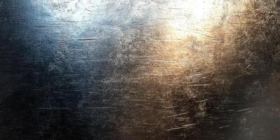 Metallic surface reflecting light with scratches and texture in a contemporary setting during daylight photo