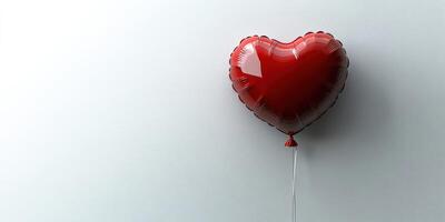 Red heart-shaped balloon floating gently against a soft white background, perfect for expressing love and affection on special occasions photo