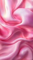 Soft pink satin fabric with intricate folds and curves creating an elegant and luxurious texture photo