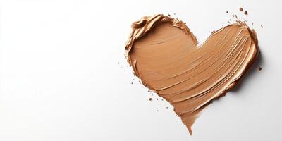 Heart-shaped cosmetic cream spread on a white canvas, showcasing texture and color variations in a creative setting photo