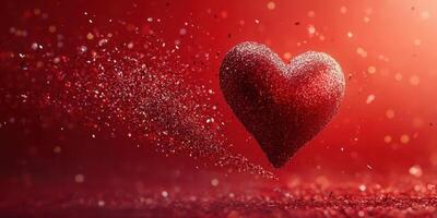 Vibrant red glitter heart floating in a dreamlike atmosphere creates a magical and romantic visual experience for celebrations photo