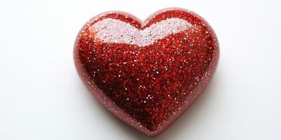 Shiny glittery red heart decorative object on white background enhances creativity and passion photo