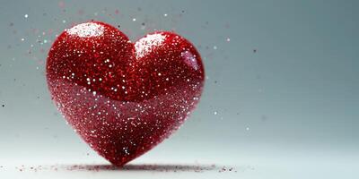 Vibrant red glitter heart sparkles against a soft gray background, capturing the essence of love and celebration photo