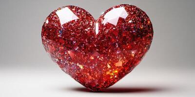 Sparkling red gemstone heart displayed on a simple background to symbolize love and passion for an elegant decoration photo