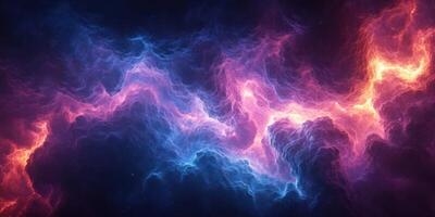 Vibrant cosmic cloud with swirling colors in a deep space backdrop at night photo