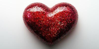 Red glitter heart symbolizing love and affection on a light background for celebration or decoration purposes photo