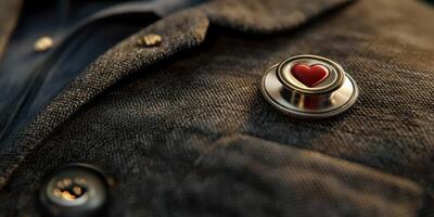 Heart-shaped brooch on a suit lapel symbolizing care and compassion for healthcare professionals photo