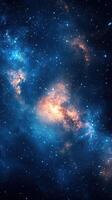Vibrant cosmic landscape showcasing swirling galaxies and bright stars in deep space photo