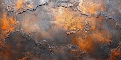 Rusty metal texture with orange and gray colors showcasing weathering and decay photo