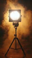 Bright studio light illuminating smoke in a creative photography setting during an evening shoot photo