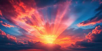 Vibrant sunset with radiant colors illuminating the sky above the horizon at dusk photo