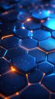 Abstract geometric pattern with glowing blue and orange hexagons in a futuristic design photo