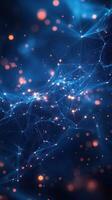 Exploring the intricate network of glowing particles and lines set against a deep blue background that evokes a sense of digital connectivity photo