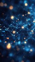 Abstract representation of interconnected nodes and lights in a cosmic blue background photo