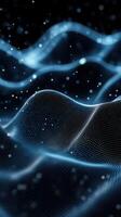 Digital waves of blue light create a mesmerizing effect in a dark environment showcasing depth and movement photo