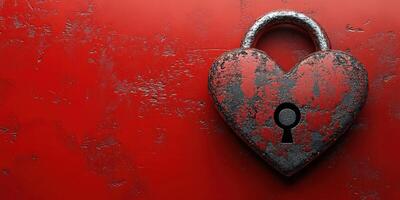 Heart-shaped lock symbolizes love and protection on a textured red background photo