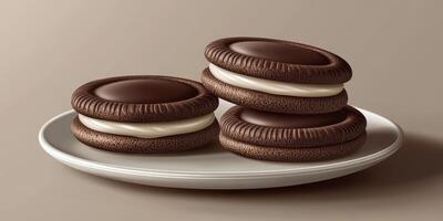 Delicious chocolate sandwich cookies stacked on a simple plate ready for a sweet treat photo