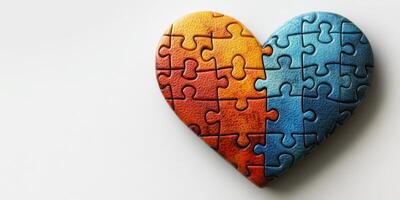 Heart-shaped puzzle pieces symbolizing love and connection in vibrant colors photo