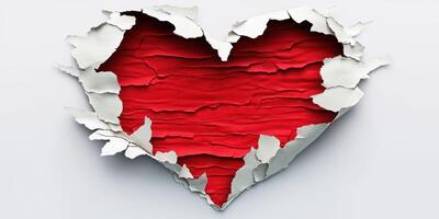 Torn paper reveals a red heart symbolizing love and emotion against a neutral background photo