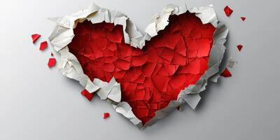 Creative heart shape made of torn paper revealing vibrant red beneath, symbolizing love and emotion photo