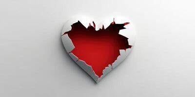 Broken heart symbol with red interior and silver border representing love and loss during a symbolic expression of emotions photo