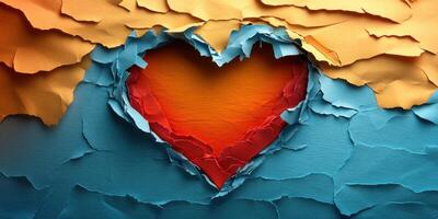 Colorful torn paper heart artwork symbolizes love and creativity in an artistic expression photo