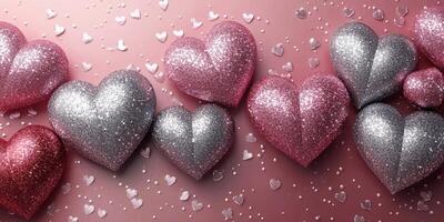 Glittering hearts create a romantic atmosphere for Valentine's Day celebrations in soft pink hues photo