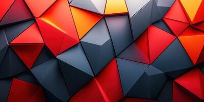 Colorful geometric pattern created with red, orange, and blue triangular shapes in a dynamic arrangement photo