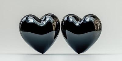 Black heart sculptures reflecting light in a minimalist setting with soft shadows creating an intimate ambiance photo