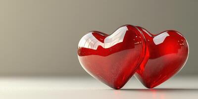 Two glossy red hearts positioned close together on a neutral background, symbolizing love and connection photo
