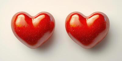 Red heart-shaped decorations displayed together on a light background for romantic occasions and celebrations photo