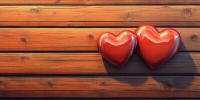 Red hearts placed on rustic wooden surface creating a warm and romantic atmosphere for a loving occasion photo