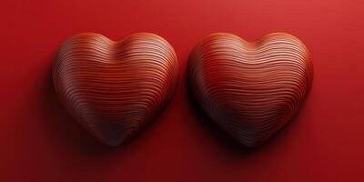 Decorative red hearts with textured surface against solid red background symbolizing love and affection photo