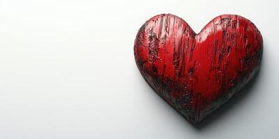 Wooden heart decoration in vibrant red color on a plain background showcasing love and warmth photo