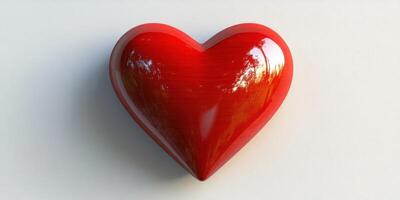 Red heart sculpture placed on a light surface showcasing smooth texture and vibrant color with reflections of surrounding light photo