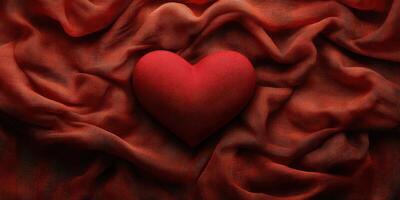 Heart shape on flowing red fabric creates a romantic and warm atmosphere for love-themed events photo