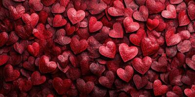 Red heart decorations create a vibrant and romantic atmosphere perfect for celebrations and special occasions photo