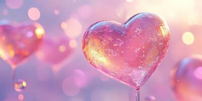 Colorful heart-shaped decorations sparkling in soft light during a romantic celebration photo