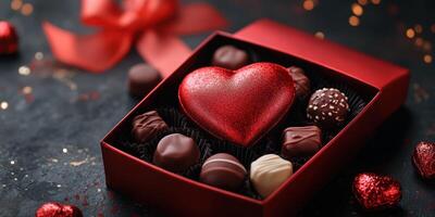 Indulgent chocolate heart box filled with assorted chocolates perfect for celebrations and romantic gestures photo