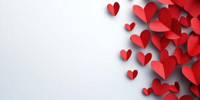 Red paper hearts scattered on a light background perfect for romantic occasions and celebrations photo