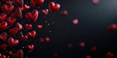Display of sparkling red hearts against a dark background creating a romantic atmosphere for celebrations and events photo