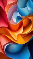 Vibrant swirls of colorful paper create a dynamic abstract composition in bold hues and flowing shapes photo