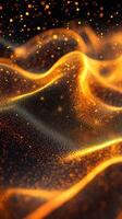 Dynamic golden waves with glowing particles create an enchanting abstract composition during a night setting photo