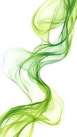 Journey of vibrant green and soft white flowing fabric weaving through the air in an artistic abstract display photo