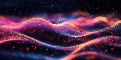 Colorful abstract waves of light and particles create a mesmerizing visual display in a dark setting photo