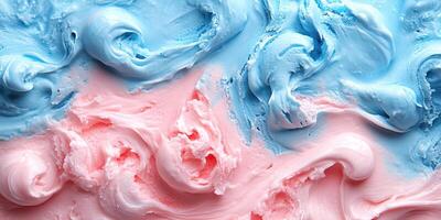 Colorful swirl of blue and pink ice cream creating a delightful dessert texture photo